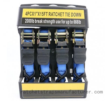 4PC×1inch×15FT Ratchet tie down with blue straps